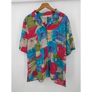 Vintage 90s Alfred Dunner Vibrant Abstract Button Up Shirt Women's Size 20